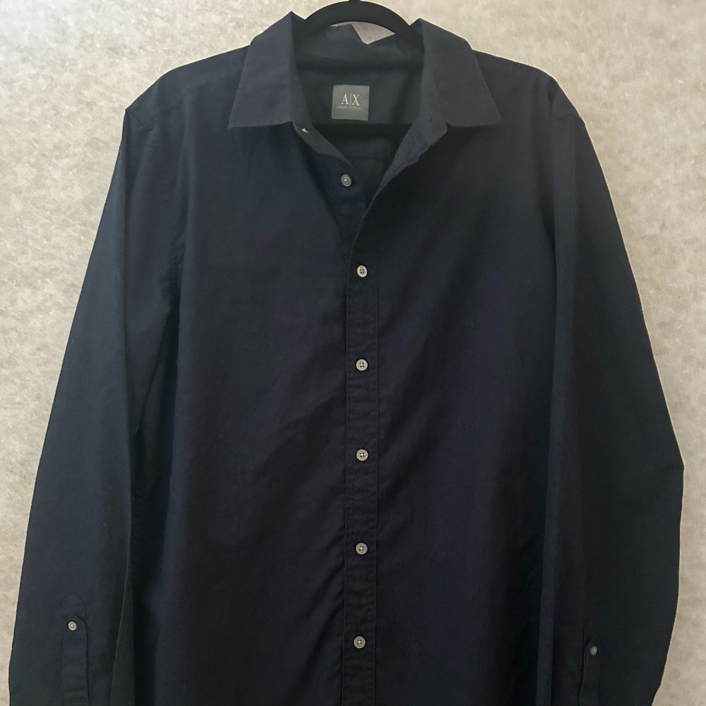 Armani Exchange Men's Bluish-Purple Slightly Sheer Button-down Collar Shirt Lrg